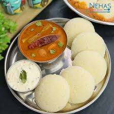 Idli with Sambhar and Coconut Chutney